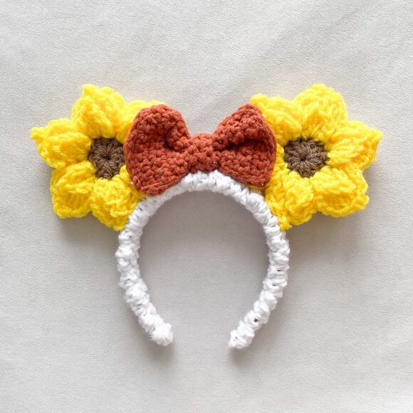 Custom Disney Minnie Mouse Ears Knitted Sunflower Headband